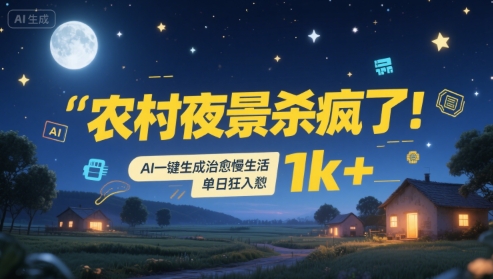 农村夜景杀疯了！AI一键生成治愈系慢生活，单日狂入1k+-紫橙资源网