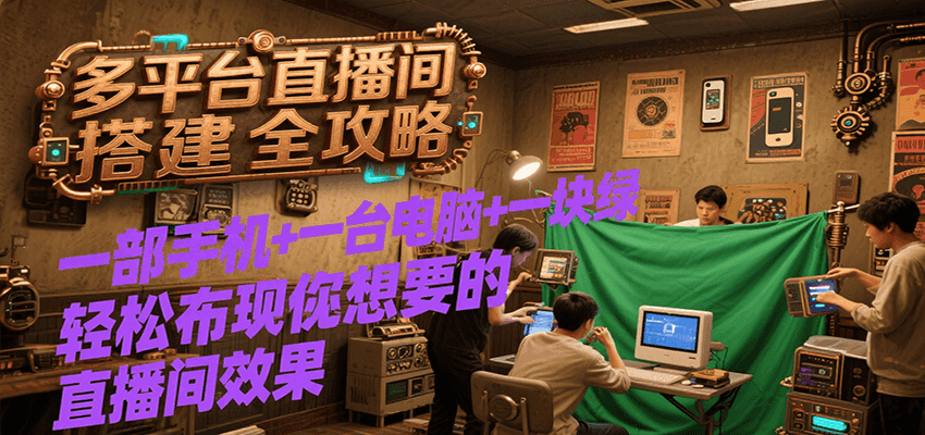 多平台直播间搭建全攻略,一部手机+一台电脑+一块绿布轻松实现你想要的直播间效果-紫橙资源网