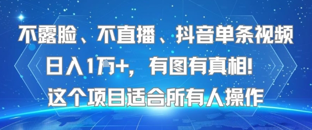 不露脸、不直播、抖音单条视频日入1W+，有图有真相！这个项目适合所有人操作-紫橙资源网