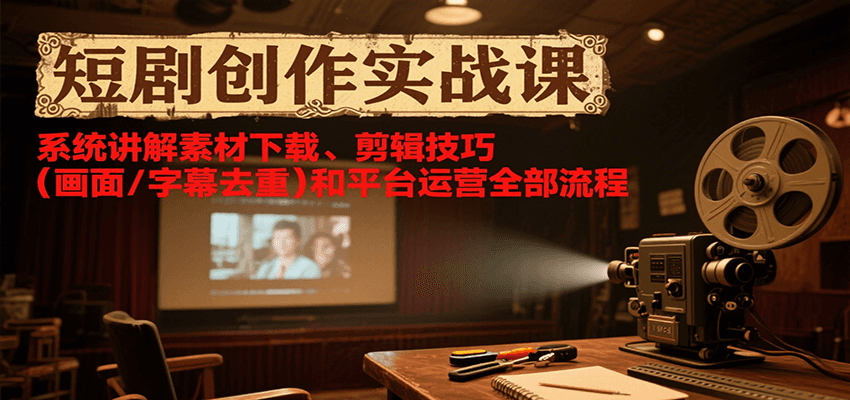 短剧创作实战课，系统讲解素材下载、剪辑技巧和平台运营全部流程-紫橙资源网