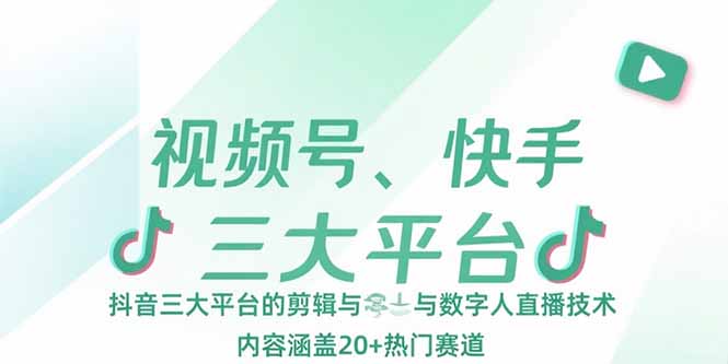 视频号、快手、抖音三大平台的剪辑与数字人直播技术，内容涵盖20+热门赛道-紫橙资源网