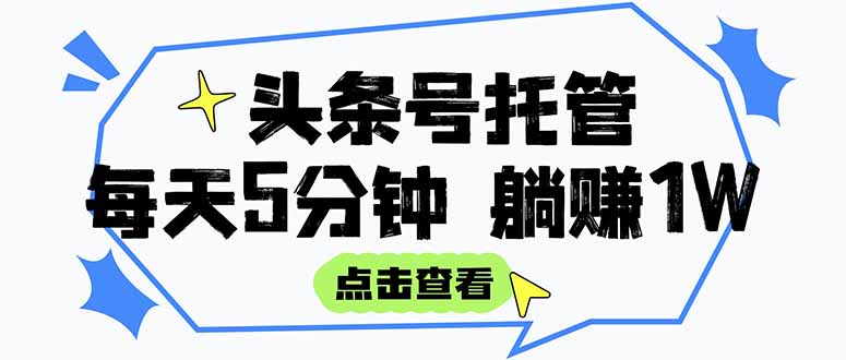 【头条号托管 】我提供视频和文章，你每天5分钟发布，月入3000-5000+，...-紫橙资源网