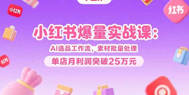 小红书爆量实战课：AI选品工作流，素材批量处理，单店月利润突破25万元-紫橙资源网