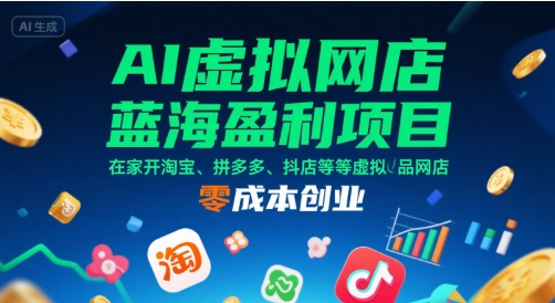 AI虚拟网店蓝海盈利项目，在家开淘宝、拼多多、抖店等虚拟品网店，零成本创业-紫橙资源网