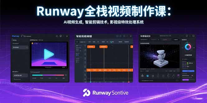 Runway全栈视频制作课：AI视频生成，智能剪辑技术，影视级特效处理系统-紫橙资源网