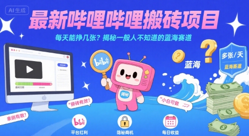 最新哔哩哔哩上B站搬砖项目，每天能挣几张？揭秘一般人不知道的蓝海赛道-紫橙资源网