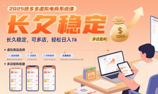 2025拼多多虚拟电商系统课，长久稳定，可多店，轻松日入1k-紫橙资源网