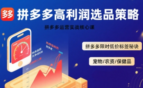 拼多多选品暴利技术实战课，拼多多高利润选品策略，拼多多限时低价标签秘诀-紫橙资源网