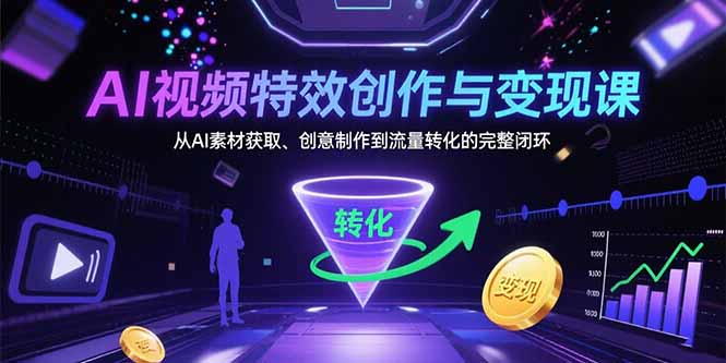 AI视频特效创作与变现课：从AI素材获取、创意制作到流量转化的完整闭环-紫橙资源网