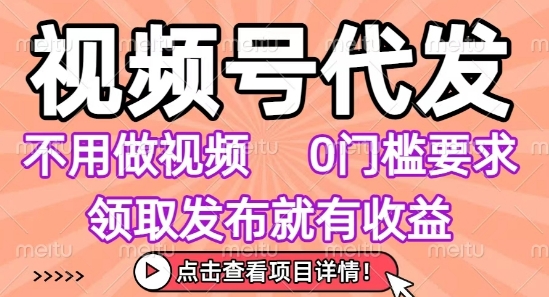 视频号代发，不用剪辑不用做视频，0门槛要求，领取发布就有收益，任务没有无上限，小白轻松上手-紫橙资源网