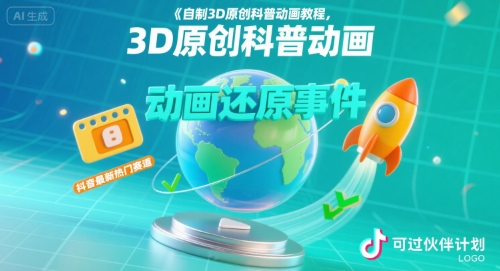 自制3D原创科普动画教程,动画还原事件,抖音最新热门赛道,可过伙伴计划-紫橙资源网