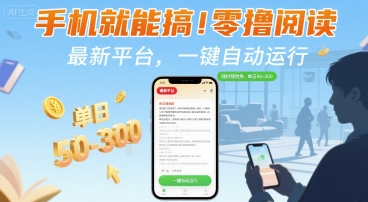 手机就能搞！零撸阅读挂G，最新平台，一键自动运行，随时随地挣，单日50-3张+-紫橙资源网