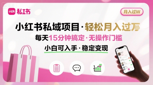 小红书私域项目 月入过W非常轻松 每天15分钟即可搞定，无任何操作门槛，小白可入手-紫橙资源网