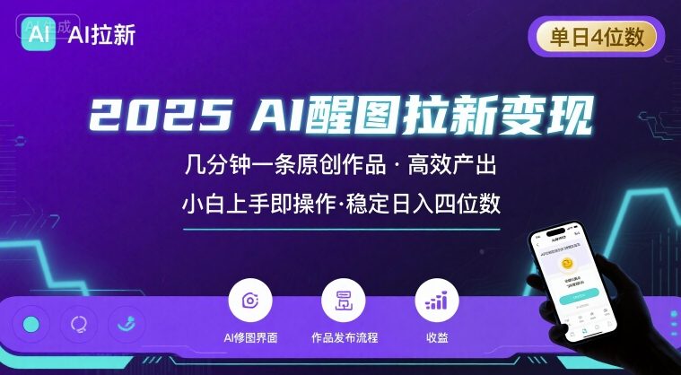 2025最强AI醒图拉新，几分钟一条原创作品，单日收入4位数，小白也能上手操作-紫橙资源网