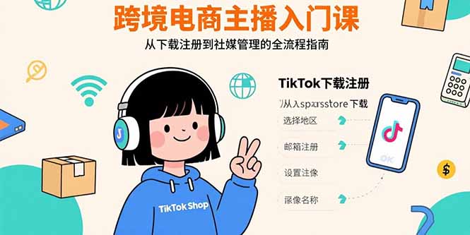 跨境电商主播入门课，TikTok下载注册，支付工具配置，社媒账号管理全流程-紫橙资源网