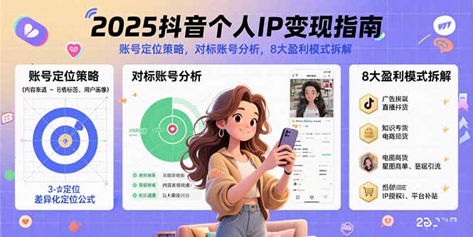 2025抖音个人IP变现指南，账号定位策略，对标账号分析，8大盈利模式拆解-紫橙资源网