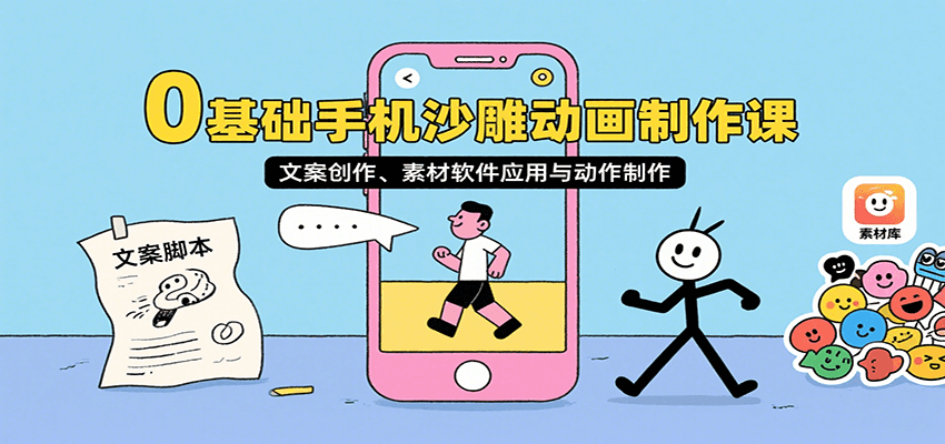 0基础手机沙雕动画制作课，文案创作、素材软件应用与动作制作-紫橙资源网