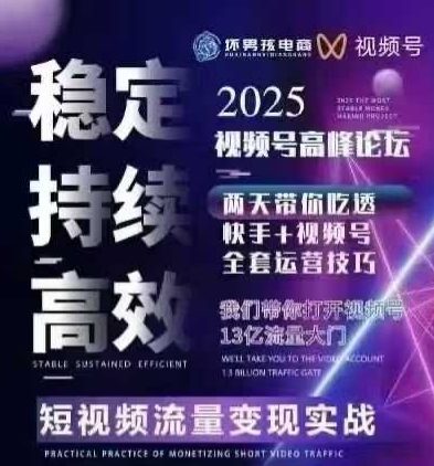 坏男孩电商视频号7月1号线下课，视频号短引、精细化模型打法，三频共振，无人，快手全站精细化运营-紫橙资源网