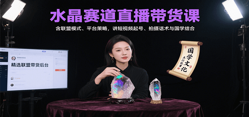 水晶赛道直播带货课：含联盟模式、平台策略，讲短视频起号、拍摄话术与国学结合-紫橙资源网