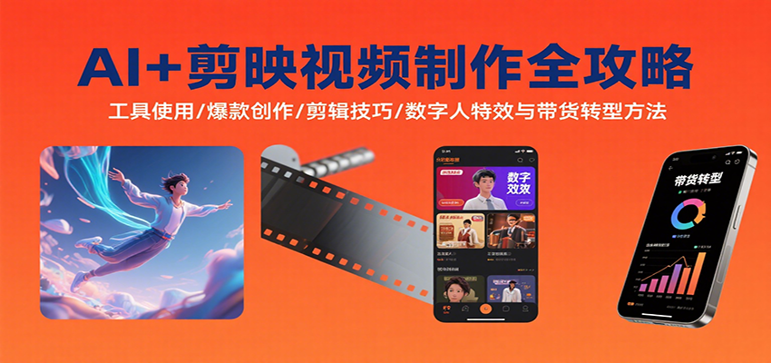 AI+剪映视频制作全攻略：工具使用/爆款创作/剪辑技巧/数字人特效与带货转型方法-紫橙资源网