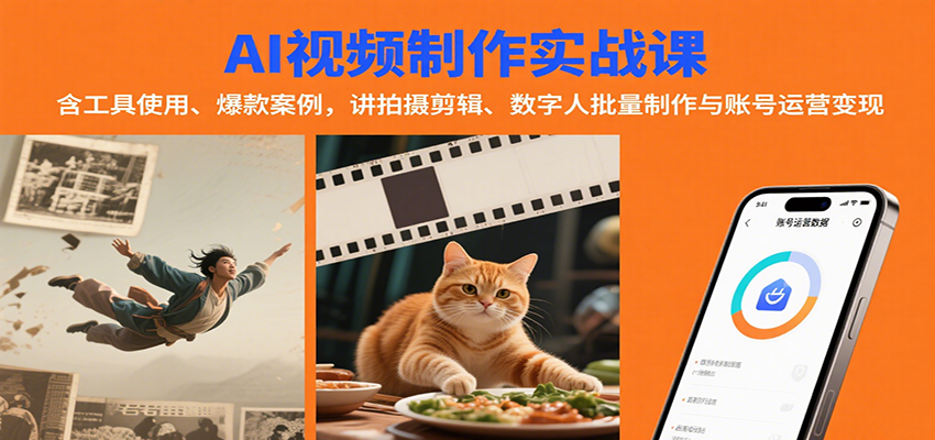 AI视频制作实战：含工具使用、爆款案例，讲拍摄剪辑、数字人批量制作与账号运营变现-紫橙资源网
