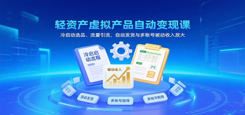 轻资产虚拟产品自动变现课，冷启动选品、流量引流，自动发货与多账号被动收入放大-紫橙资源网
