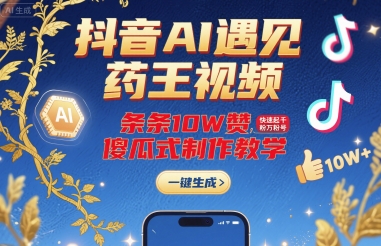 抖音AI遇见药王视频,条条10W赞,快速起千粉万粉号,傻瓜式制作教学-紫橙资源网