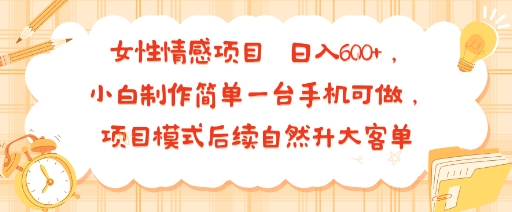 女性情感项目 小白制作简单一台手机可做 项目模式后续自然升大客单 日入6张-紫橙资源网