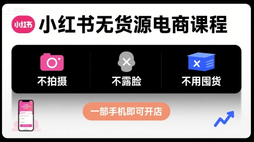 小红书无货源电商课程,不拍摄不露脸不用囤货,一部手机即可开店-紫橙资源网