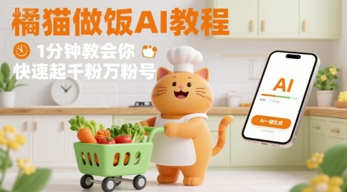 有趣的橘猫买菜做饭视频，用AI一键搞定，1分钟教会你，快速起千粉万粉号-紫橙资源网