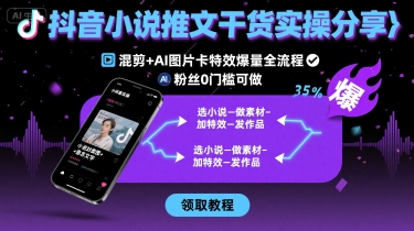 抖音小说推文干货实操分享,混剪+AI图片卡特效爆量全流程,0粉丝0门槛可做-紫橙资源网