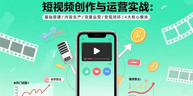 短视频创作与运营实战：基础搭建/内容生产/流量运营/变现闭环/4大核心模块-紫橙资源网