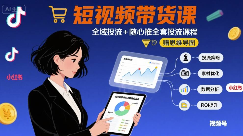 最新短视频带货课,全域投流+随心推全套投流课程+思维导图-紫橙资源网