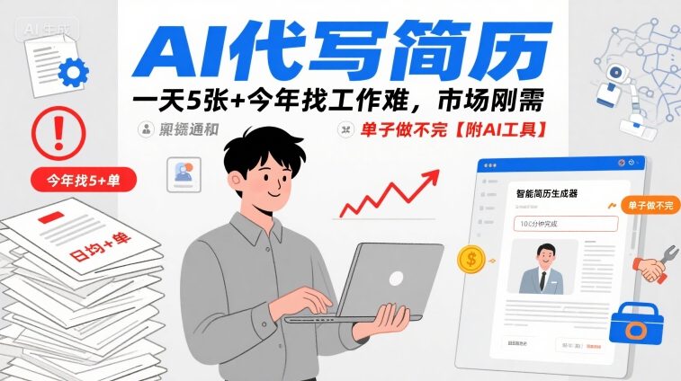 AI代写简历，一天5张+今年找工作难，市场刚需，单子做不完【附AI工具】-紫橙资源网