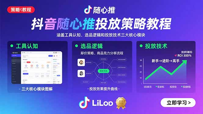 抖音随心推投放策略教程：涵盖工具认知、选品逻辑和投放技术三大核心模块-紫橙资源网