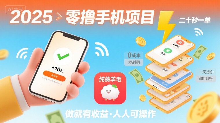 2025年零撸手机项目，二十秒一单，纯薅羊毛 一天2张+做就有-紫橙资源网