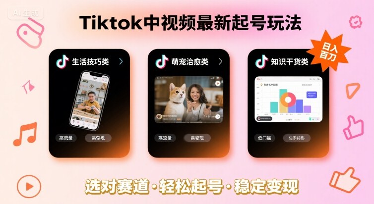 Tiktok中视频最新起号玩法，想要日入百刀，做好这几个赛道就可以了-紫橙资源网