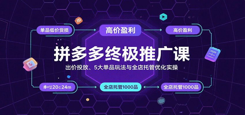 拼多多终极推广课：出价投放、5大单品玩法与全店托管优化实操-紫橙资源网