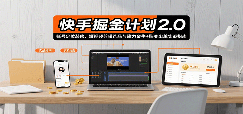 快手掘金计划2.0，账号定位装修、短视频剪辑选品与磁力金牛+裂变出单实战指南-紫橙资源网