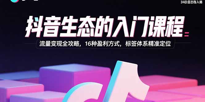 抖音生态的入门课程：流量变现全攻略，16种盈利方式，标签体系精准定位-紫橙资源网