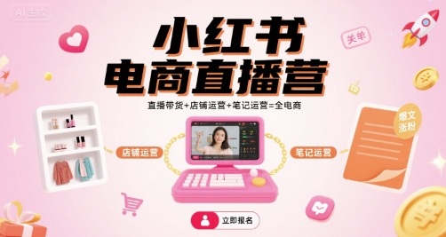 小红书电商直播营，直播带货+店铺运营+笔记运营=全电商-紫橙资源网