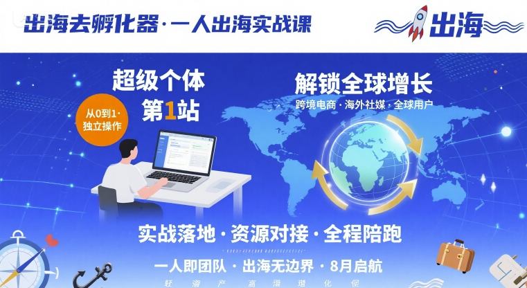 出海去孵化器，一人出海实战课，​超级个体第1站，解锁全球增长-紫橙资源网