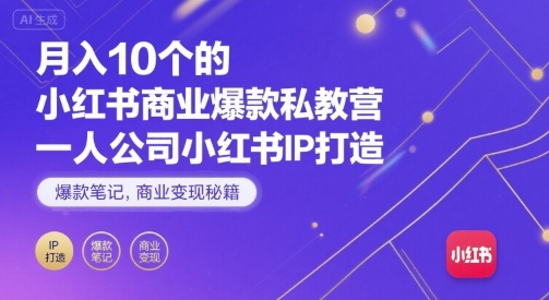 月入10个的小红书商业爆款私教营，一人公司小红书IP打造，爆款笔记，商业变现秘籍-紫橙资源网