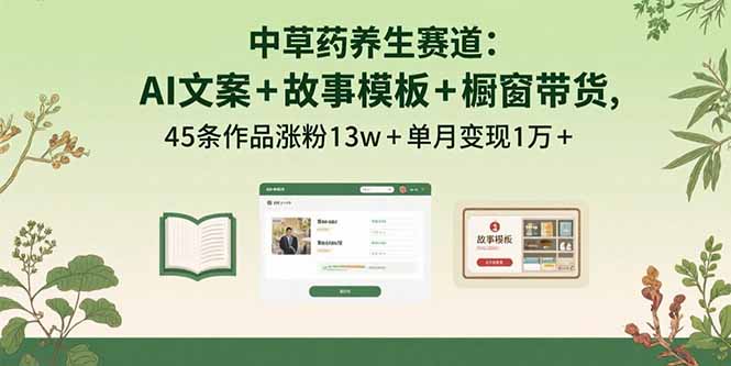 中草药养生赛道：AI文案+故事模板+橱带货，45条作品涨粉13w+单月变现1万+-紫橙资源网