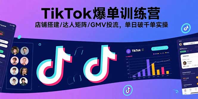 TikTok爆单训练营，店铺搭建/达人矩阵/GMV投流，单日破千单实操-紫橙资源网