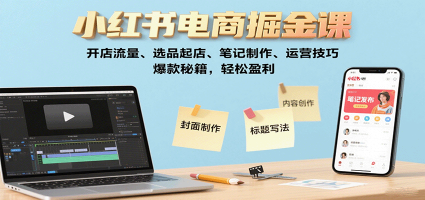 小红书电商掘金课：开店流量、选品起店、笔记制作、运营技巧，爆款秘籍，轻松盈利-紫橙资源网