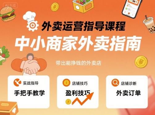 外卖运营指导课程,中小商家外卖指南,手把手带出能挣钱的外卖店-紫橙资源网