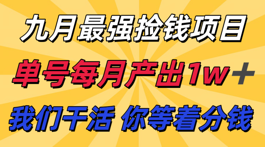 九月最强捡钱项目! 支付宝分成代运营,我们干活,你分钱!单号月产1w+-紫橙资源网