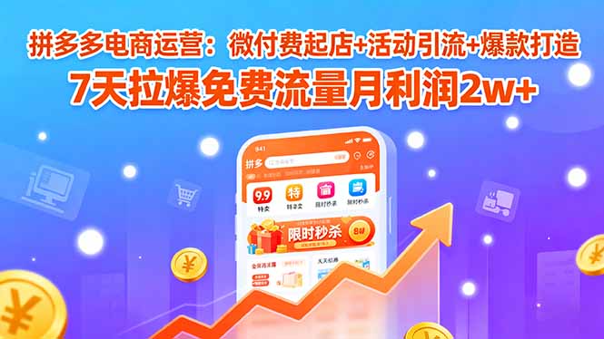 拼多多电商运营：微付费起店+活动引流+爆款打造 7天拉爆免费流量月利润2w+-紫橙资源网
