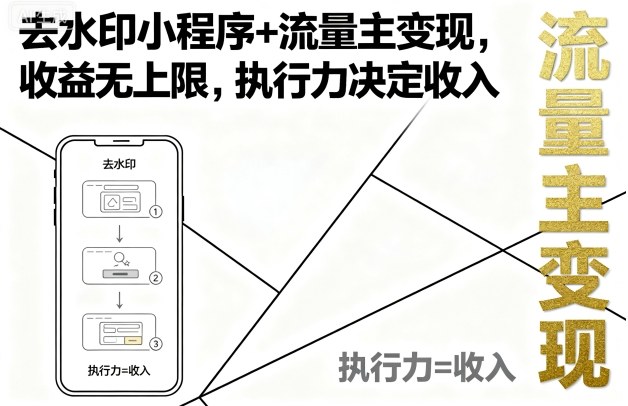 去水印小程序+流量主变现，收益无上限，执行力决定收入-紫橙资源网